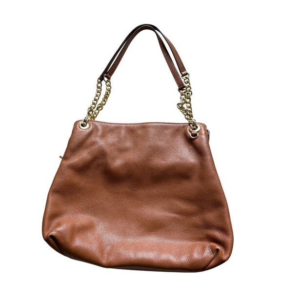 Michael Kors Jet Set Leather Purse Tote Bag Chain Satchel Camel Brown Travel - Picture 1 of 12